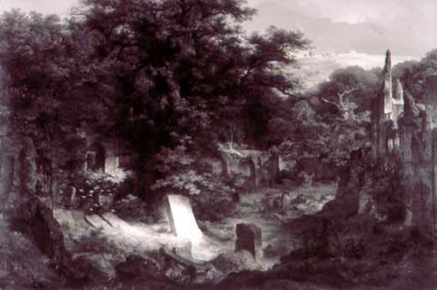 Cimetière et ruines envahis par les arbres