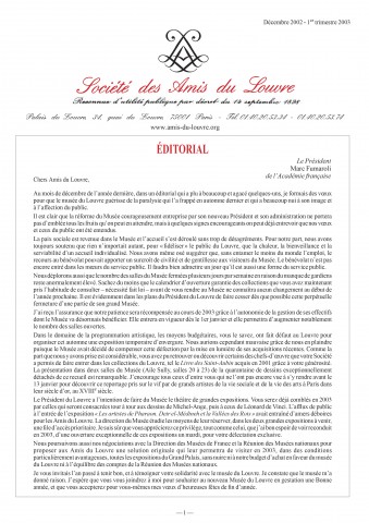 Bulletin trimestriel des Amis du Louvre du 1er trimestre 2003