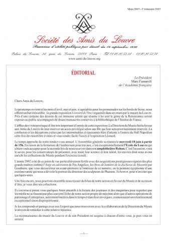 Bulletin trimestriel des Amis du Louvre du 2ème trimestre 2003