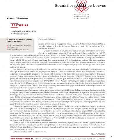 Bulletin trimestriel des Amis du Louvre du 3ème trimestre 2015