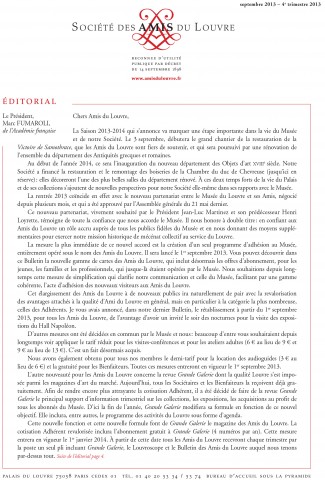 Bulletin trimestriel des Amis du Louvre du 4ème trimestre 2013