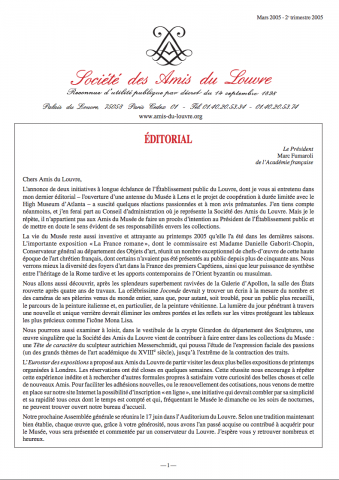 Bulletin trimestriel des Amis du Louvre du 2ème trimestre 2005