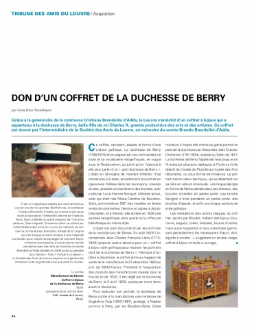 Don d’un coffret de la duchesse de Berry